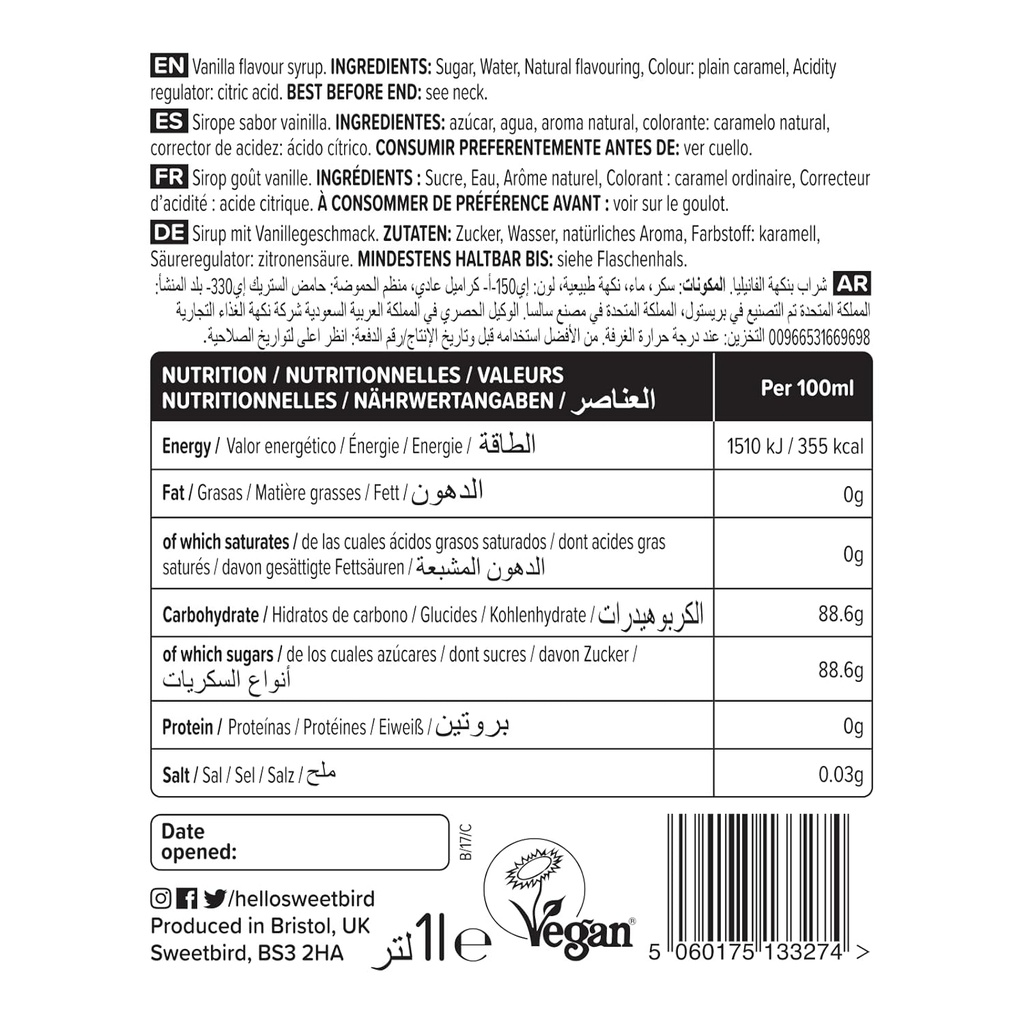 Sweetbird Vanilla Classical Syrup